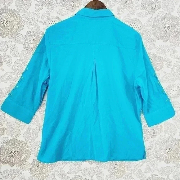 Chico's Cotton Button down Half sleeve  Braided Women's Shirt 2P/ LP blue - Picture 2 of 6